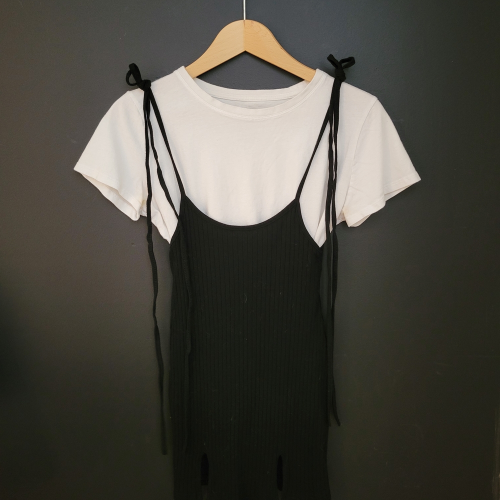 Black Ribbed Tie Top